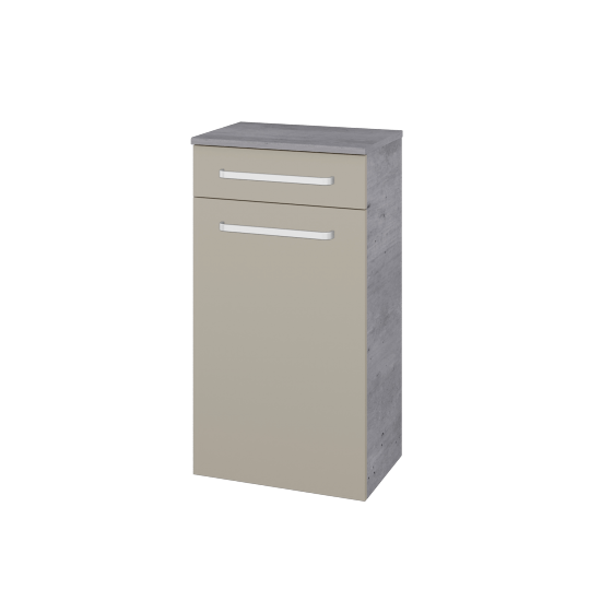 Niedriger Schrank mit Wäschekorb UNI SNDKZ 50  - D01 Beton - Griffes T01 - L04 Taupe Lack Hochglanz