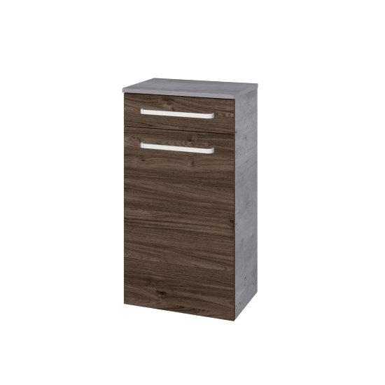 Niedriger Schrank mit Wäschekorb UNI SNDKZ 50  - D01 Beton - Griffes T01 - D25 Teak