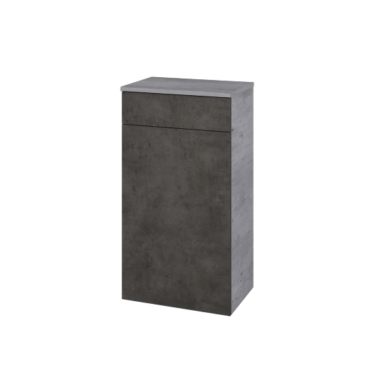 Niedriger Schrank mit Wäschekorb UNI SNDKZ 50  - D01 Beton - Grifflose Ausführung T00 (ohne Bohrungen für Griffe) - D16 Dark Beton