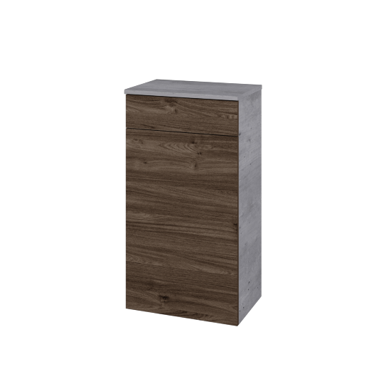 Niedriger Schrank mit Wäschekorb UNI SNDKZ 50  - D01 Beton - Griffes T00 - D25 Teak