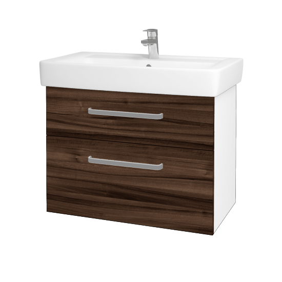 Badezimmerschrank NEXT SZZ2 80  - N01 Weiß Hochglanz - Griffes T01 - D06 Nussbaum