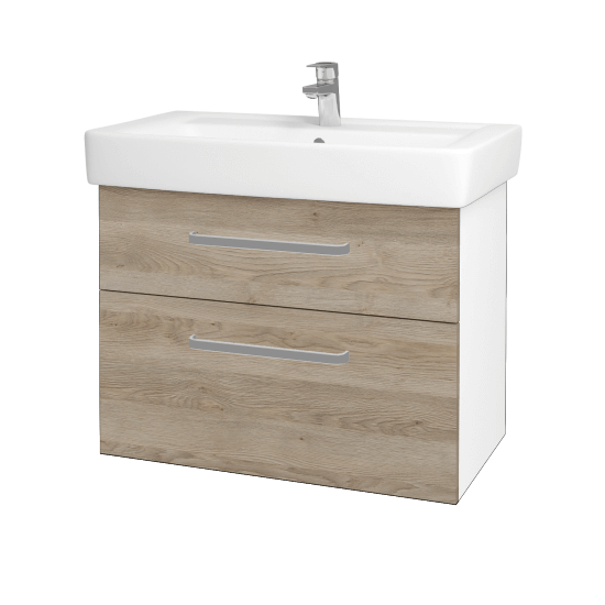 Badezimmerschrank NEXT SZZ2 80  - N01 Weiß Hochglanz - Griffes T01 - D17 Eiche Colorado