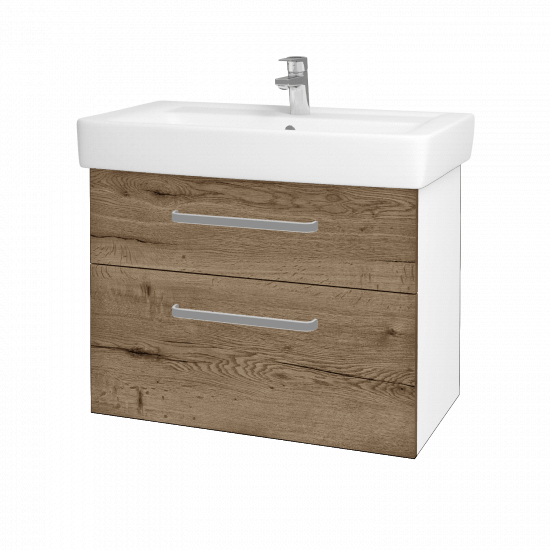 Badezimmerschrank NEXT SZZ2 80  - N01 Weiß Hochglanz - Griffes T01 - D21 Tobacco