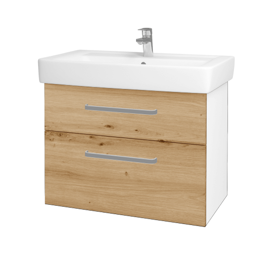 Badezimmerschrank NEXT SZZ2 80  - N01 Weiß Hochglanz - Griffes T01 - D22 Caramel