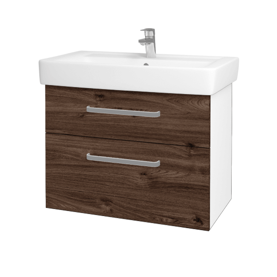 Badezimmerschrank NEXT SZZ2 80  - N01 Weiß Hochglanz - Griffes T01 - D25 Teak