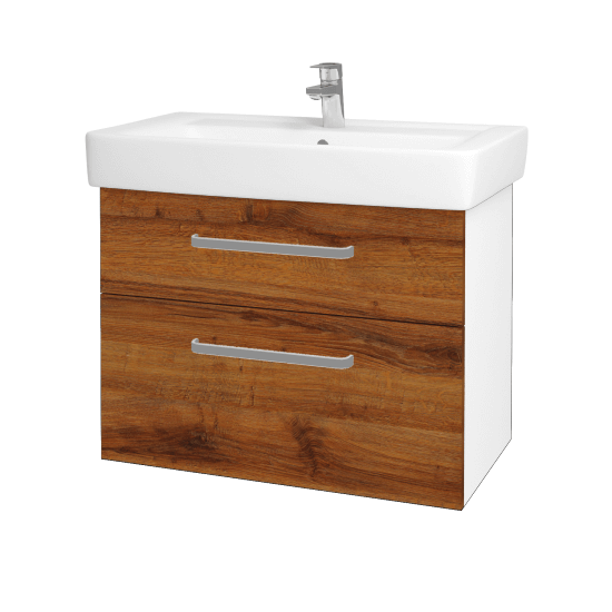 Badezimmerschrank NEXT SZZ2 80  - N01 Weiß Hochglanz - Griffes T01 - D27 Cognac