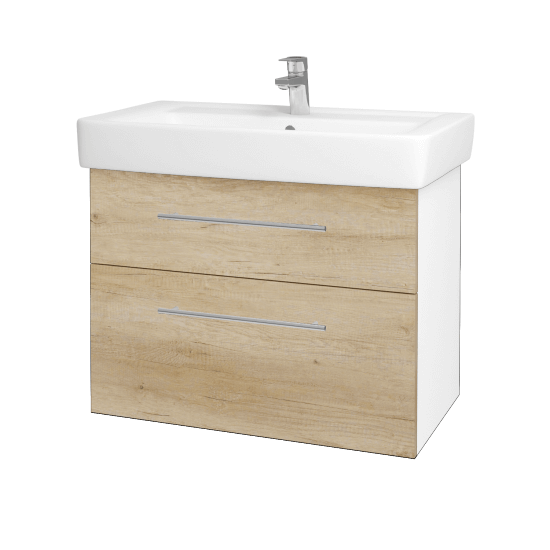 Badezimmerschrank NEXT SZZ2 80  - N01 Weiß Hochglanz - Griffes T02 - D15 Eiche Nebraska