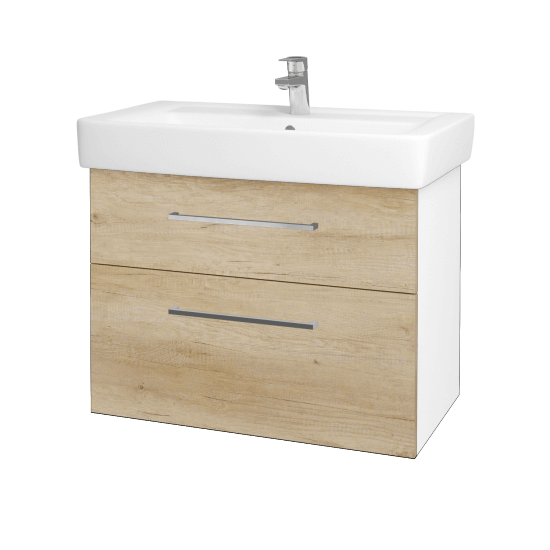 Badezimmerschrank NEXT SZZ2 80  - N01 Weiß Hochglanz - Griffes T04 - D15 Eiche Nebraska