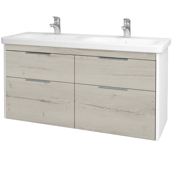 Badezimmerschrank TORO SZZ4 130  - L01 Weiß Lack Hochglanz - D28 Alberta