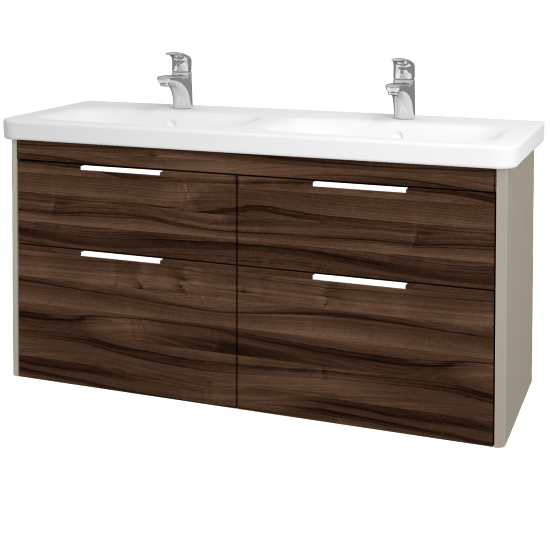 Badezimmerschrank TORO SZZ4 130  - L04 Taupe Lack Hochglanz - D06 Nussbaum