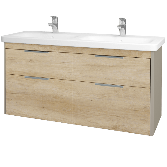 Badezimmerschrank TORO SZZ4 130  - L04 Taupe Lack Hochglanz - D15 Eiche Nebraska