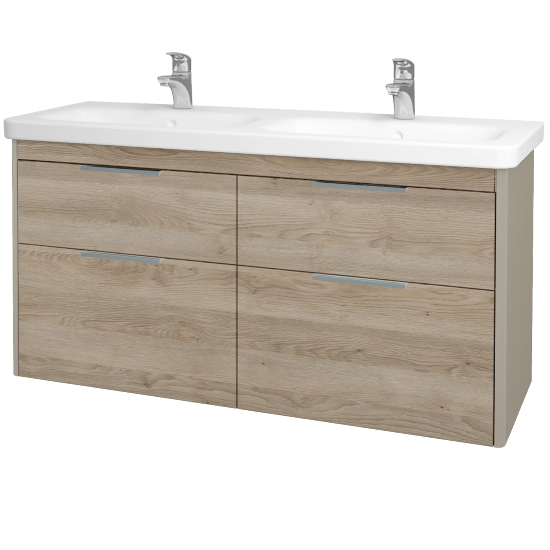 Badezimmerschrank TORO SZZ4 130  - L04 Taupe Lack Hochglanz - D17 Eiche Colorado