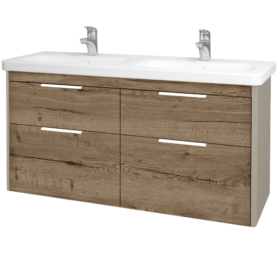 Badezimmerschrank TORO SZZ4 130  - L04 Taupe Lack Hochglanz - D21 Tobacco