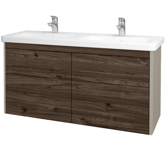 Badezimmerschrank TORO SZZ4 130  - L04 Taupe Lack Hochglanz - D25 Teak