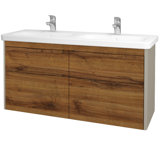 Badezimmerschrank TORO SZZ4 130  - L04 Taupe Lack Hochglanz - D27 Cognac