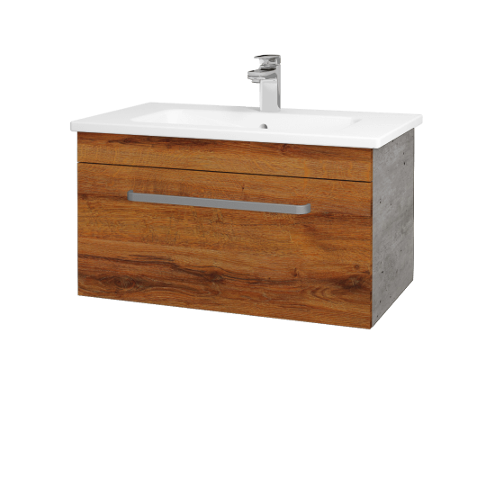 Badezimmerschrank LINEA SZZ 80  - D01 Beton - Griffes T01 - D27 Cognac