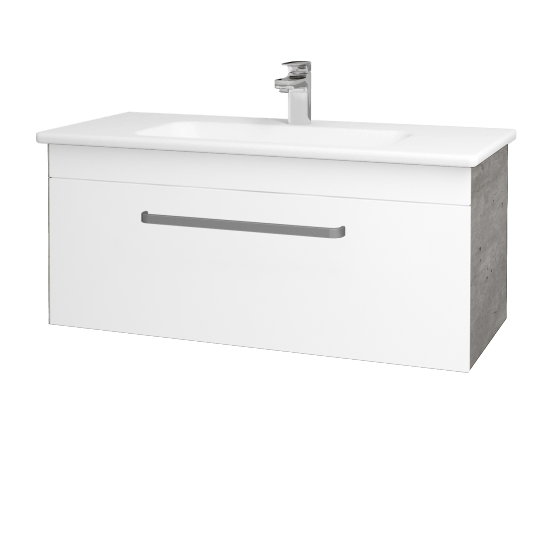 Badezimmerschrank LINEA SZZ 100  - D01 Beton - Griffes T01 - L01 Weiß Lack Hochglanz