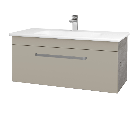 Badezimmerschrank LINEA SZZ 100  - D01 Beton - Griffes T01 - L04 Beige Lack Hochglanz