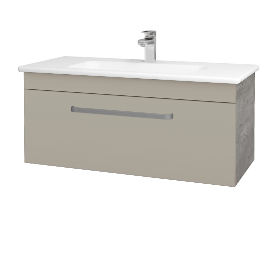 Badezimmerschrank LINEA SZZ 100  - D01 Beton - Griffes T01 - M05 Beige Lack Matt